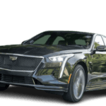 Black Cadillac sedan on transparent background
