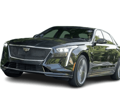 Black Cadillac sedan on transparent background
