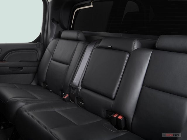 Black leather rear bench seat inside vehicle