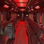 Luxury party bus interior with red LED lighting