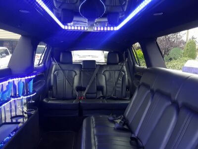 Luxury limousine interior with blue LED lighting