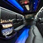 Luxury limousine interior with leather seats and LED lighting