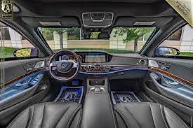 Luxury car interior with leather seats and dashboard
