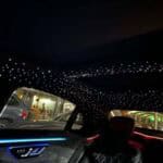 Luxury car interior with starry ceiling lights