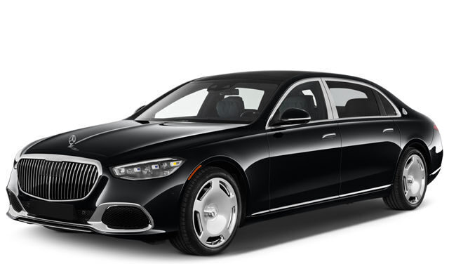 Black Mercedes-Maybach luxury sedan on white background