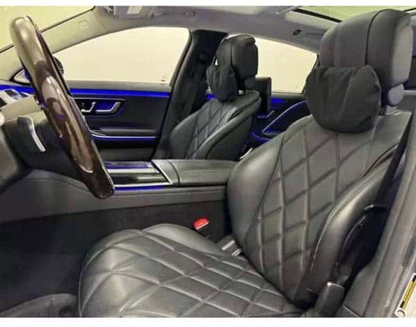 Luxury car interior with diamond-stitched leather seats