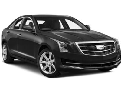 Black Cadillac sedan on white background