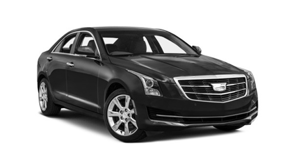 Black Cadillac sedan on white background