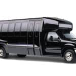 Black stretch shuttle bus on white background