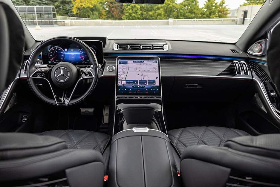 Mercedes-Benz luxury car interior with digital dashboard display