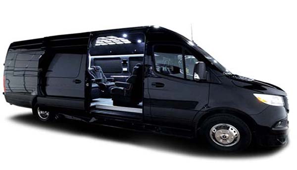Black luxury van with open sliding door interior