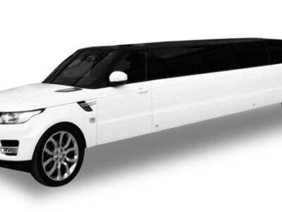 White stretch SUV limousine on white background