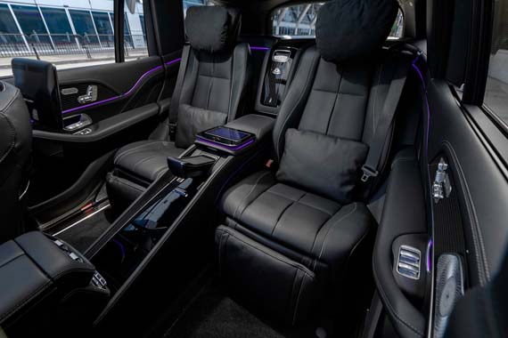 Luxury car rear seats with ambient lighting