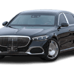 Black luxury sedan isolated on white background