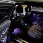 Luxury car rear seat with ambient lighting