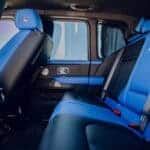 Blue and black luxury car rear seats interior