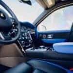 Luxury car interior with leather seats and dashboard