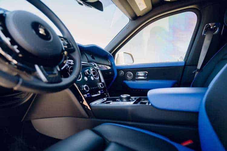 Luxury car interior with leather seats and dashboard