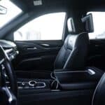 Modern car interior with leather seats and dashboard