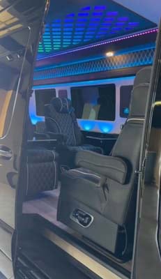 Luxury van interior with LED ceiling lights