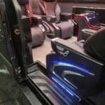 Luxury van interior with leather seats and LED lighting