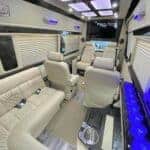 Luxury van interior with leather seats and LED lighting