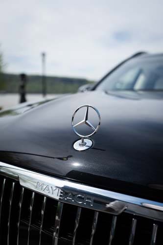 Mercedes-Maybach hood ornament on luxury car grille