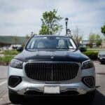 Front view of silver Mercedes-Maybach SUV parked outdoors
