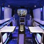 Luxury van interior with blue ambient lighting