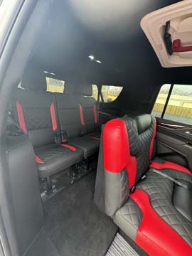 Black and red leather SUV interior seating