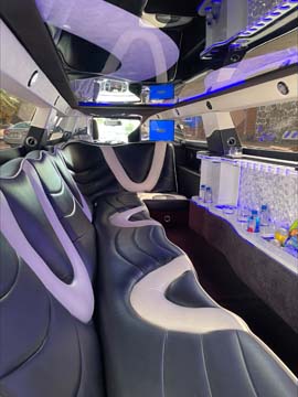 Luxury limousine interior with leather seats and LED lighting