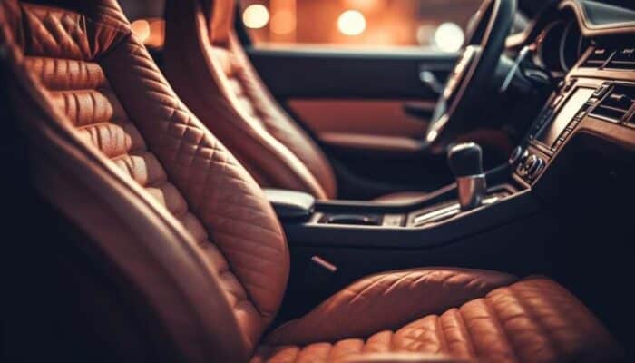 Luxury car interior with brown leather seats