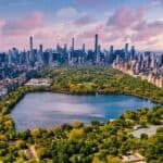 Aerial view of Central Park and Manhattan skyline
