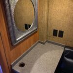 Small dressing room vanity with mirror and countertop