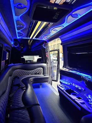 Luxury van interior with blue LED lighting