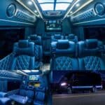 Luxury van interior with leather seats and exterior view