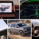 SUV interior technology screens and exterior driving view