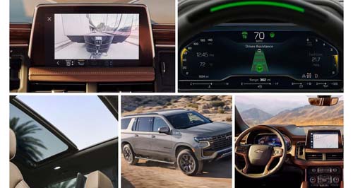 SUV interior technology screens and exterior driving view