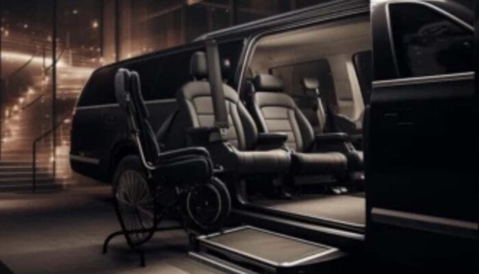 Luxury accessible van with ramp and wheelchair
