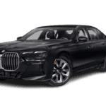 Black BMW luxury sedan on white background