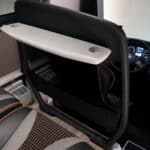 Bus driver cabin with steering wheel and dashboard