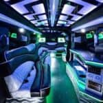 Luxury limousine interior with neon lighting and leather seats