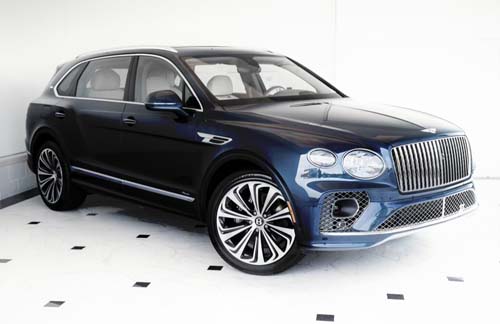 Blue luxury SUV in showroom