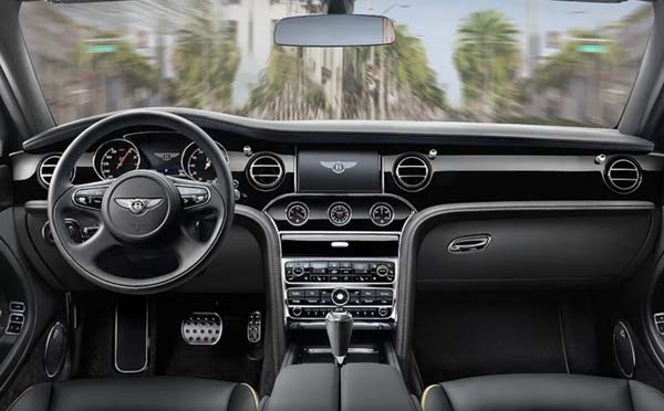 Luxury car interior with dashboard and steering wheel
