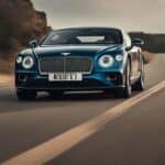 Luxury Bentley driving on winding countryside road