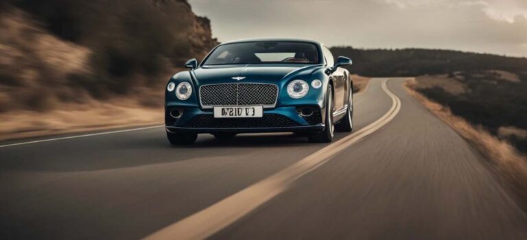 Luxury Bentley driving on winding countryside road