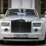 Front view of white Rolls-Royce luxury sedan