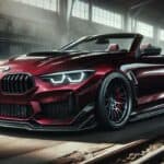 Red BMW convertible sports car in warehouse