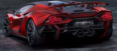 Red Lamborghini Invencible rear view on road