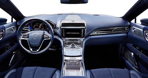 Luxury car interior with steering wheel and dashboard
